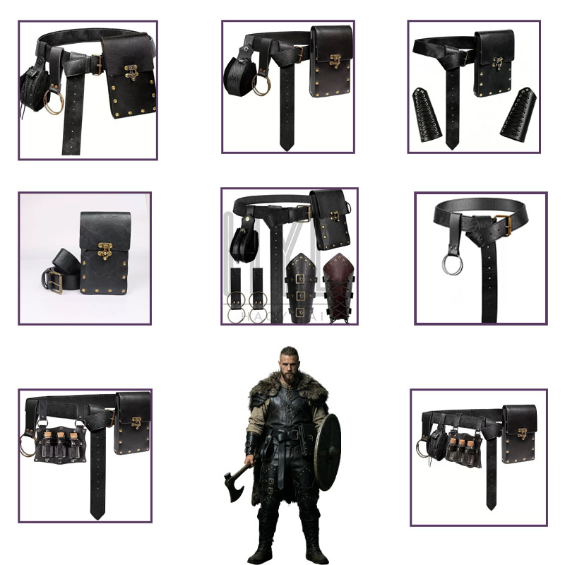 Cosplay Prop - Wikinger-Kostüm-Zubehör-Set Mittelalterliches Retro-Steampunk PU-Leder-Requisiten Halloween Cosplay